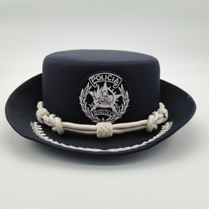 Chap&eacute;u cerimonial personalizado da pol&iacute;cia, chap&eacute;u formal de desfile com emblema bordado e cord&atilde;o tran&ccedil;ado